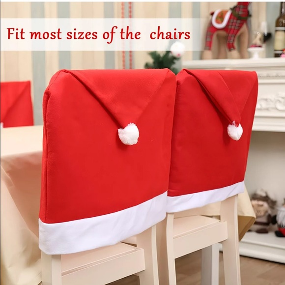 2 Chair Seat Cover Santa Claus Hat Red Pom Pom Christmas Xmas Party Decor NEW - Picture 1 of 10